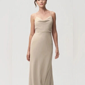 Jenny Yoo | Capri maxi long bridesmaid dress Women’s size 4 draped back Truffle